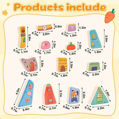 Vibrant wooden house stacking toy with different colored blocks, ideal for early childhood education.