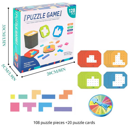 Vibrant wooden tangram pieces arranged on a white background, an educational puzzle for kids.