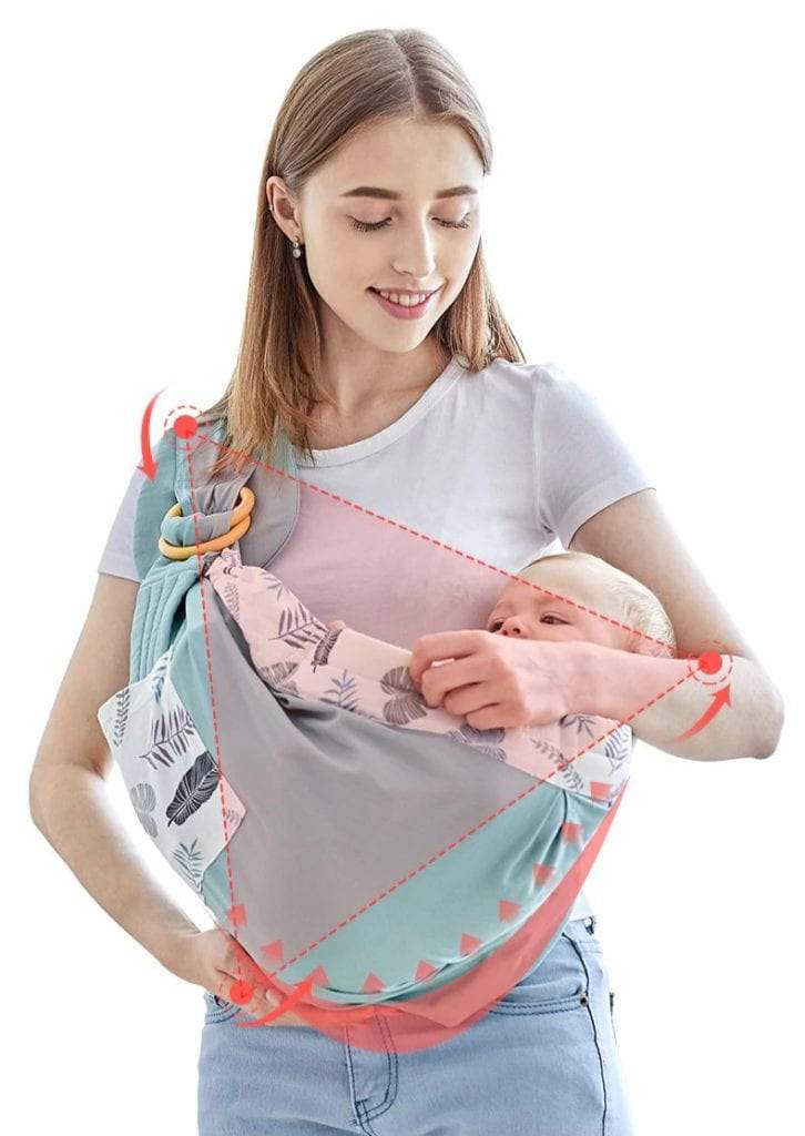 Close-up of the breathable organic cotton fabric of the Comfort 3-in-1 baby wrap carrier in blue