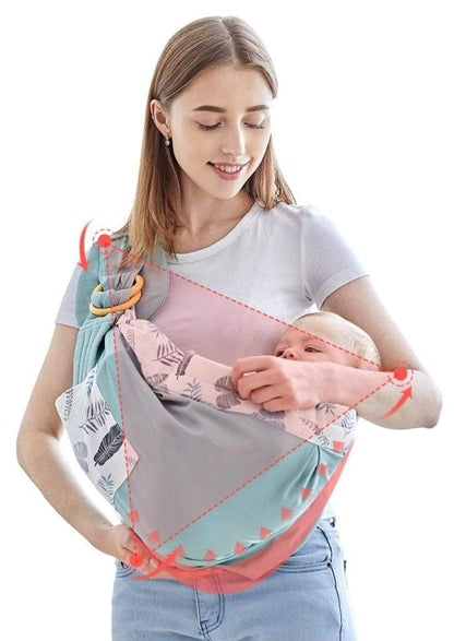 Close-up of the breathable organic cotton fabric of the Comfort 3-in-1 baby wrap carrier in blue