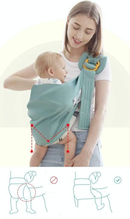 Happy baby sleeping soundly in an ergonomic Comfort 3-in-1 baby sling wrap carrier, parenting essential