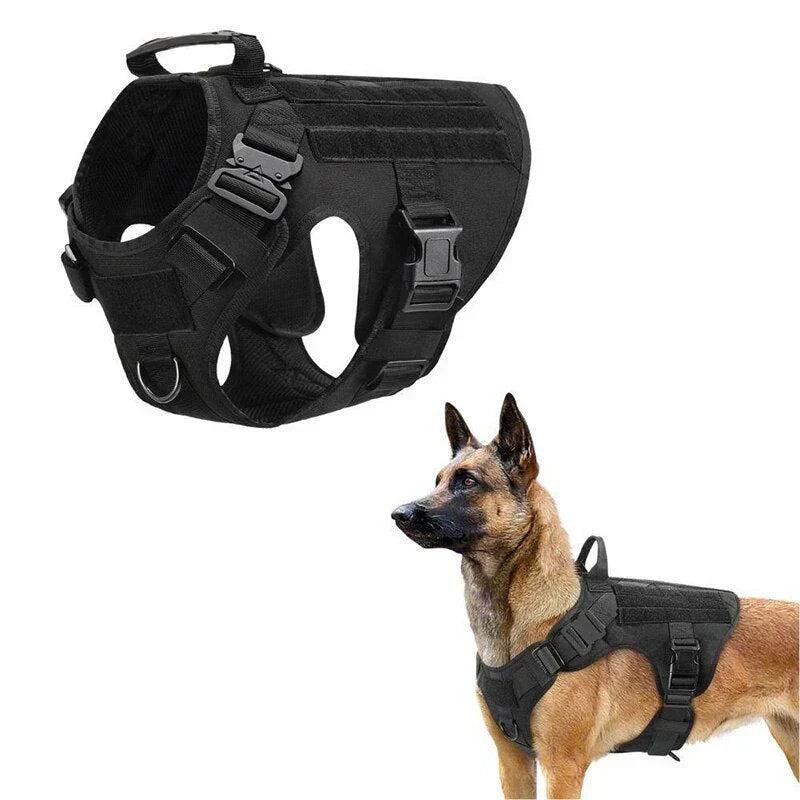 Stress-free no-pull dog harness in black, designed for comfortable walks & effective training. Secure pet vest.