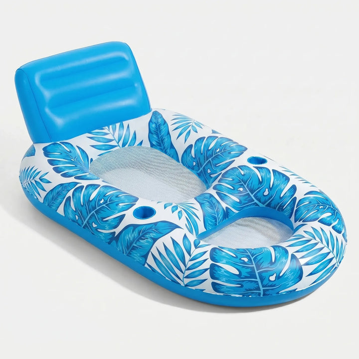Inflatable pool lounger with integrated cup holder for ultimate summer relaxation on water or by the pool.