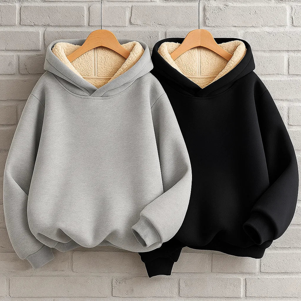 Comfortable loose fit kids' casual hoodie in soft grey fabric, perfect for everyday wear.