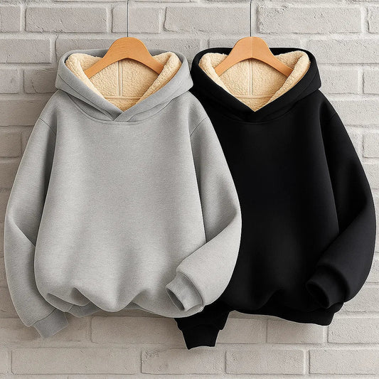 Comfortable loose fit kids' casual hoodie in soft grey fabric, perfect for everyday wear.