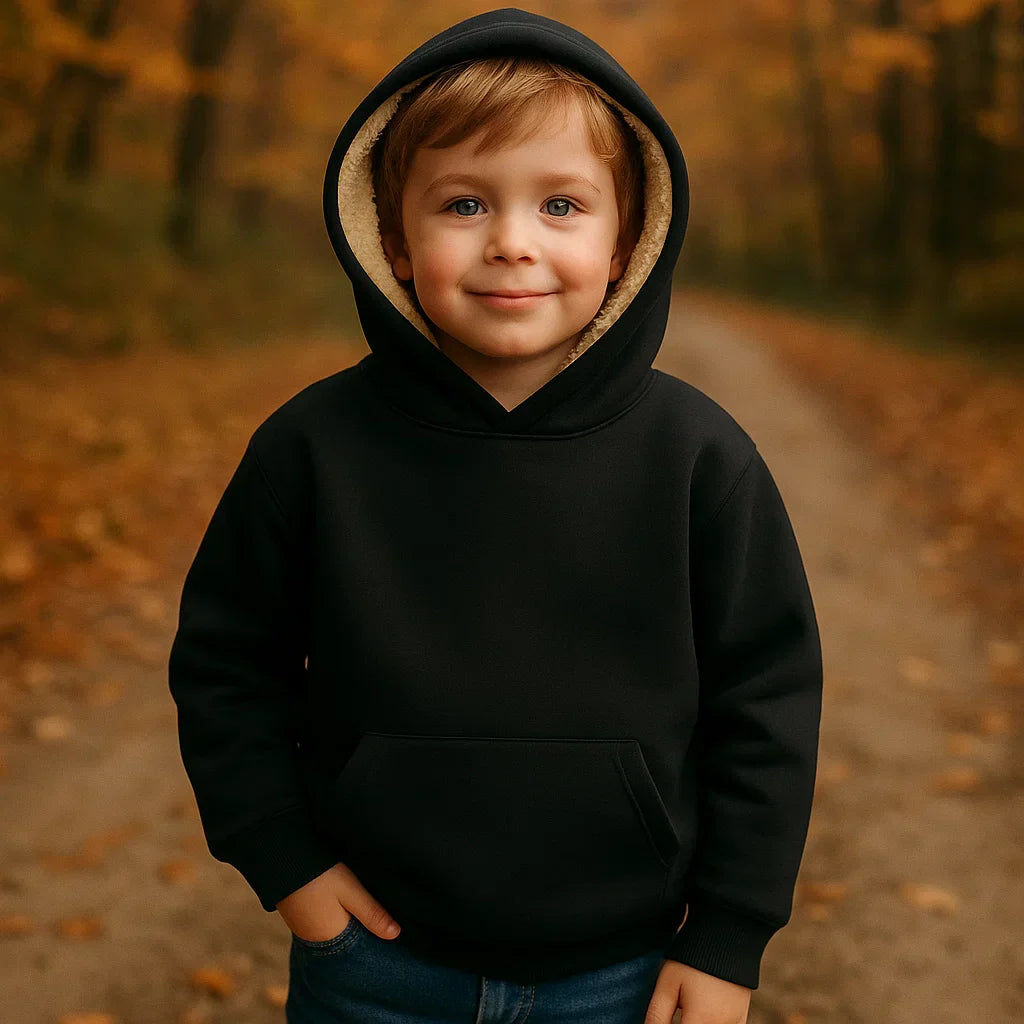 Kids' pullover hoodie in a relaxed style, featuring a cozy hood for comfortable wear.