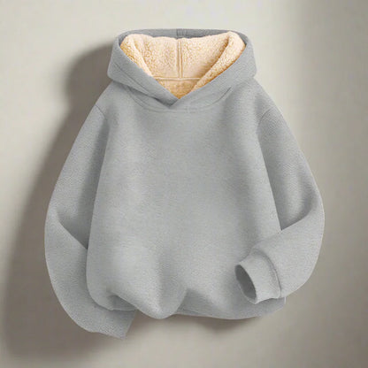 Soft fabric kids' hoodie, designed for comfort and a relaxed, loose fit.