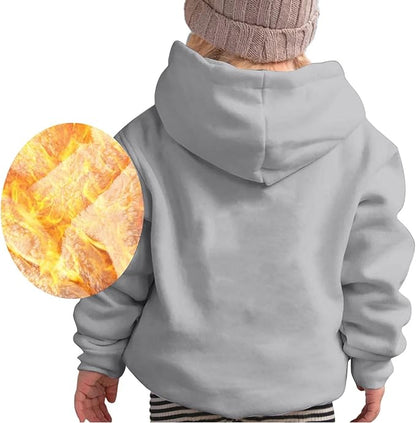 Warm winter fashion hoodie for kids, providing a comfortable and loose fit.