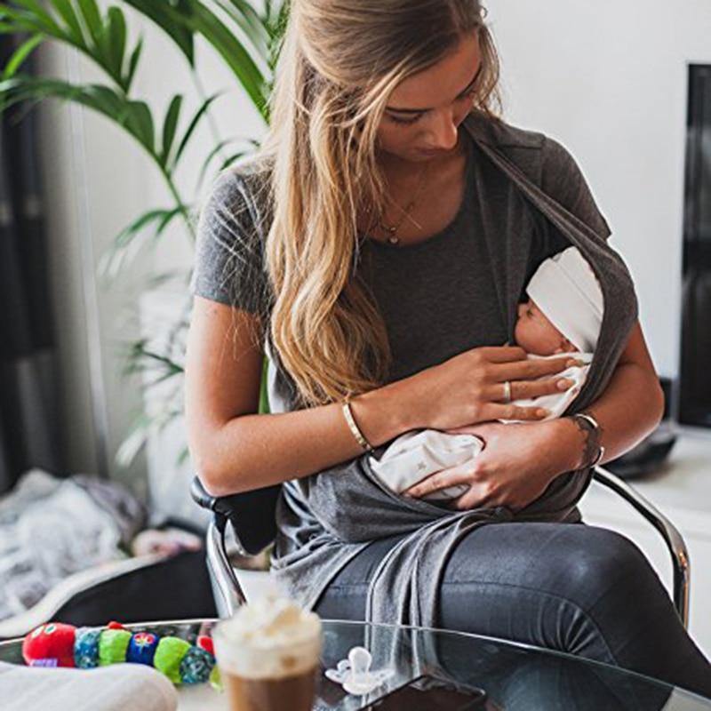 Comfortable short sleeve cotton blend nursing tee for discreet breastfeeding