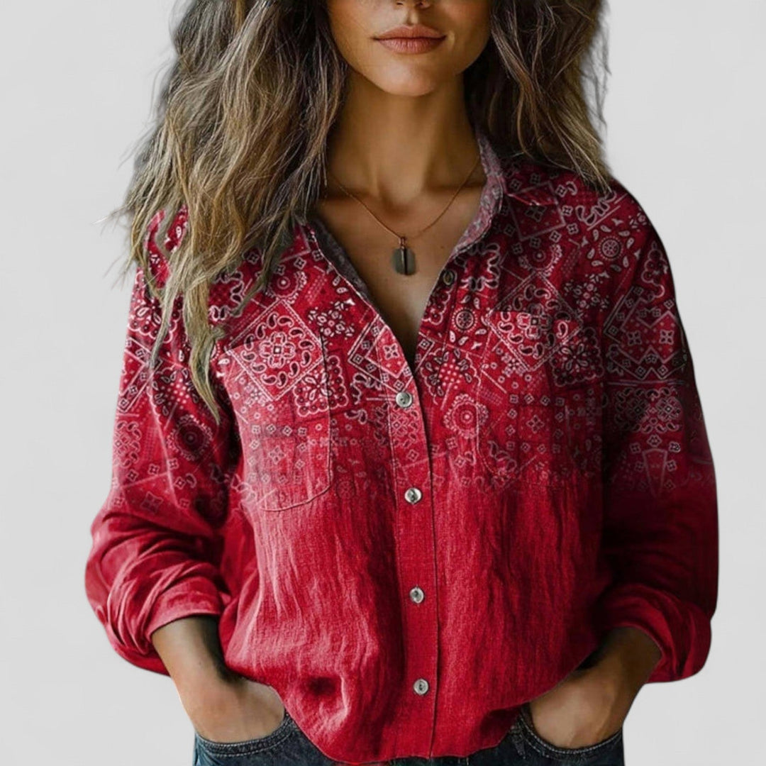 Stylish women's button-up blouse for office casual wear. Comfortable long sleeve shirt for versatile ladies fashion.