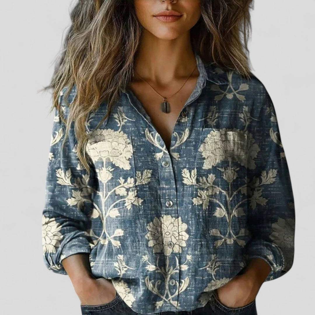 Gradient women's long sleeve blouse. Comfortable, stylish top for casual everyday wear. Versatile spring & autumn shirt.