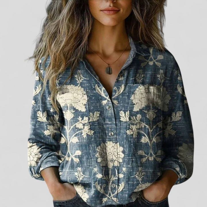 Gradient women's long sleeve blouse. Comfortable, stylish top for casual everyday wear. Versatile spring & autumn shirt.