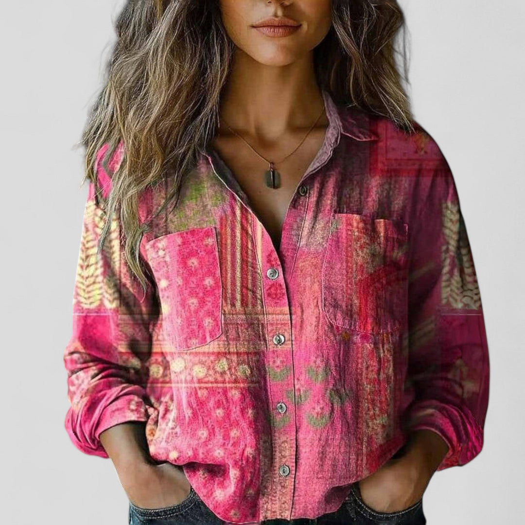 Stylish women's comfortable long sleeve gradient blouse. Perfect button-up shirt for spring, autumn, and everyday wear.