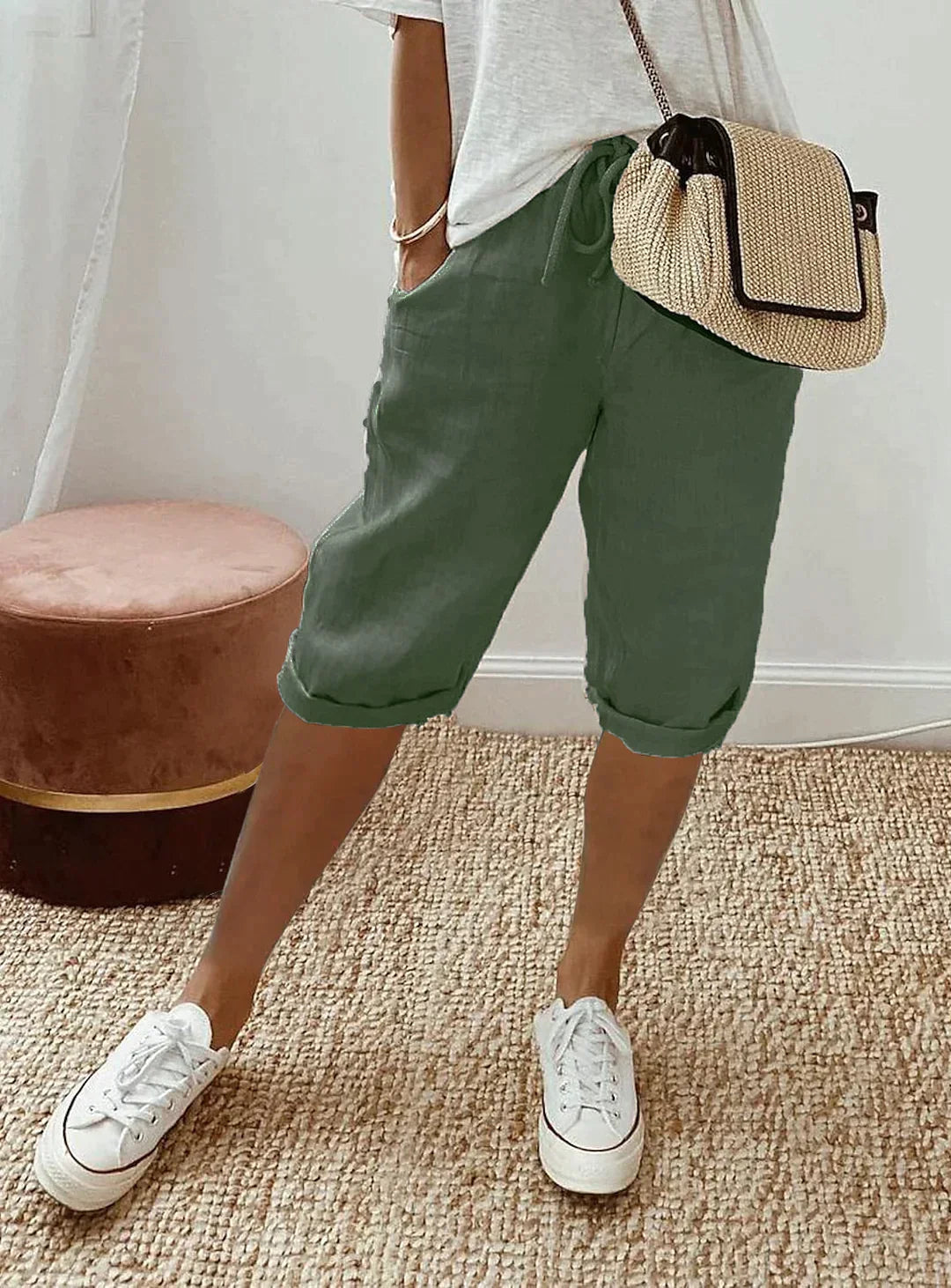 Versatile women's capri pants, comfortable polyester for summer style. Ideal casual bottoms with an elastic waist.