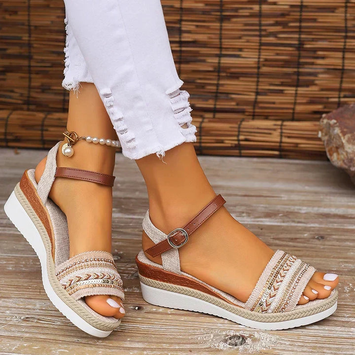 Chic boho flat sandals for women, ideal comfortable summer shoes for beach wear and everyday casual style.