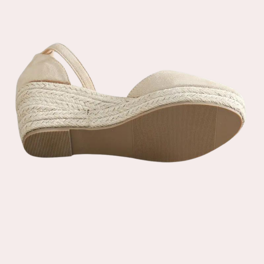 Women's comfortable wedge sandals featuring an adjustable ankle strap and stylish wedge heel for summer footwear.