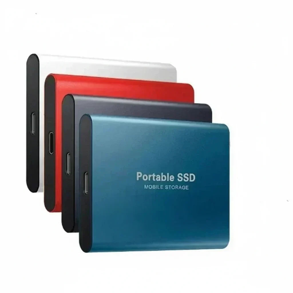 Sleek aluminum 128GB portable SSD for rapid data transfer. Essential compact digital storage & travel accessory.