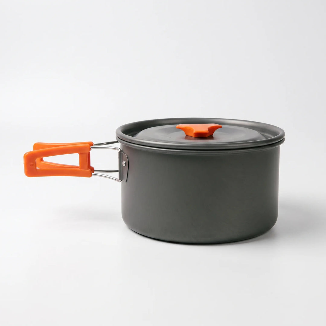 Camping essentials: a compact cookware set designed for efficient outdoor cooking and portable use.
