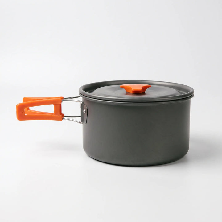 Camping essentials: a compact cookware set designed for efficient outdoor cooking and portable use.