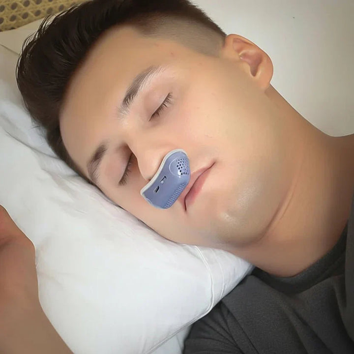 Compact CPAP device for silent sleep apnea & snoring relief, improving health & wellness for users.