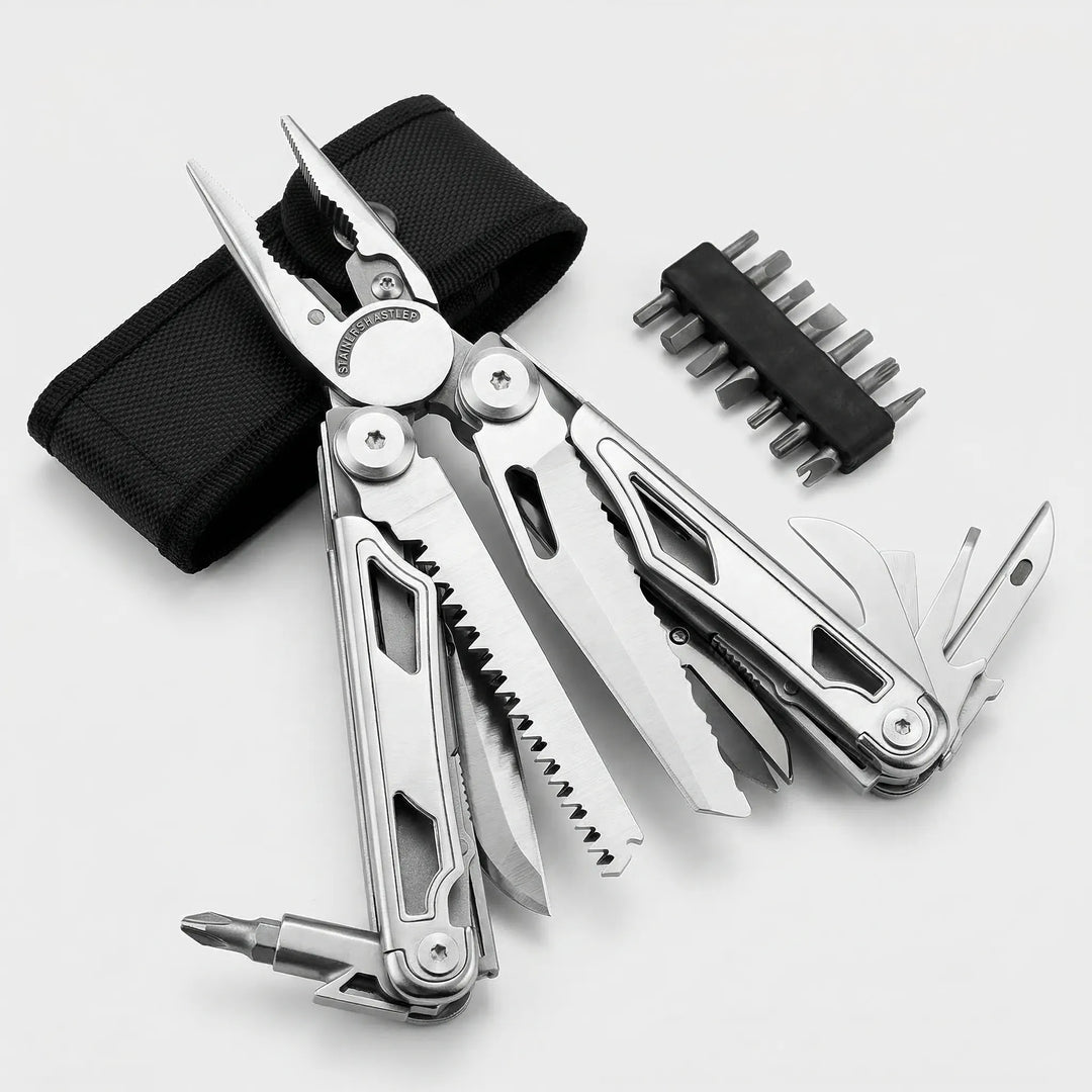 Sleek, compact EDC multi-tool with versatile pliers & magnetic screwdriver bits for quick fixes.