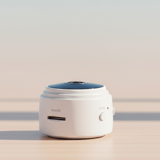 Compact HD security camera with night vision & remote app control for home surveillance.