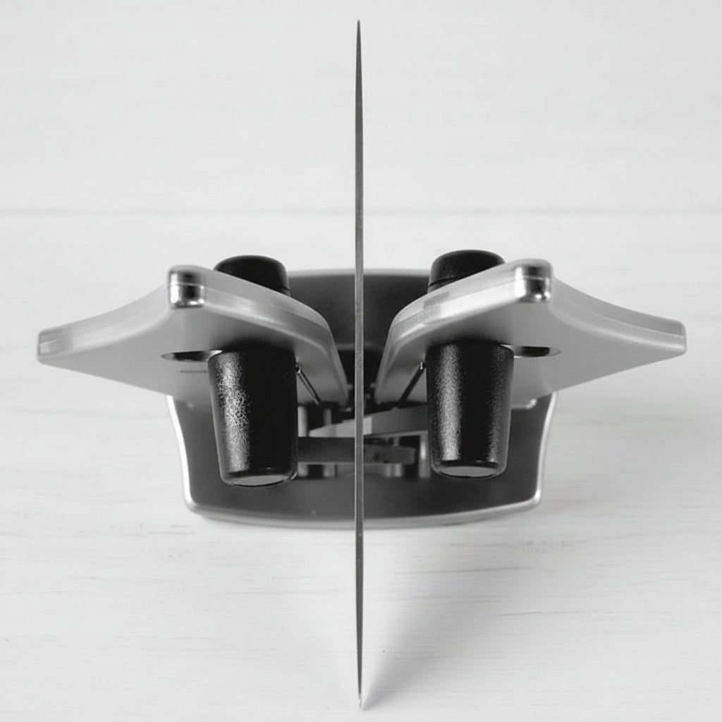 Ergonomic kitchen knife sharpener providing precise blade care, essential for maintaining cutting edge durability.