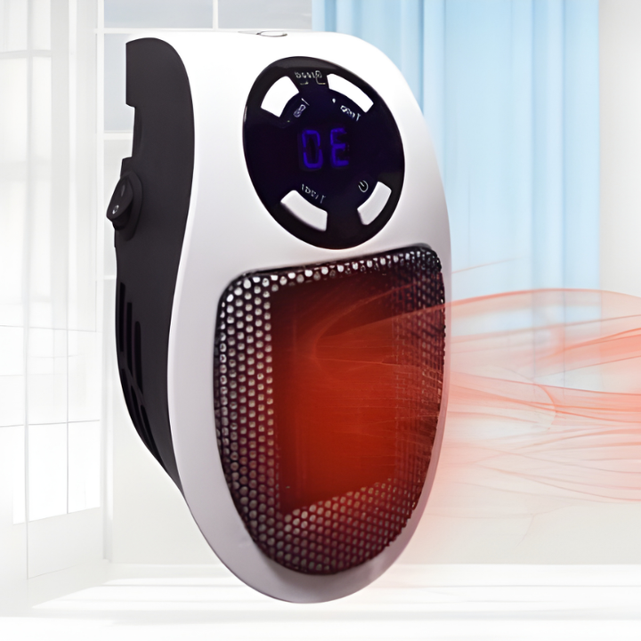 Compact personal electric heater for home or office, providing quiet, efficient warmth.