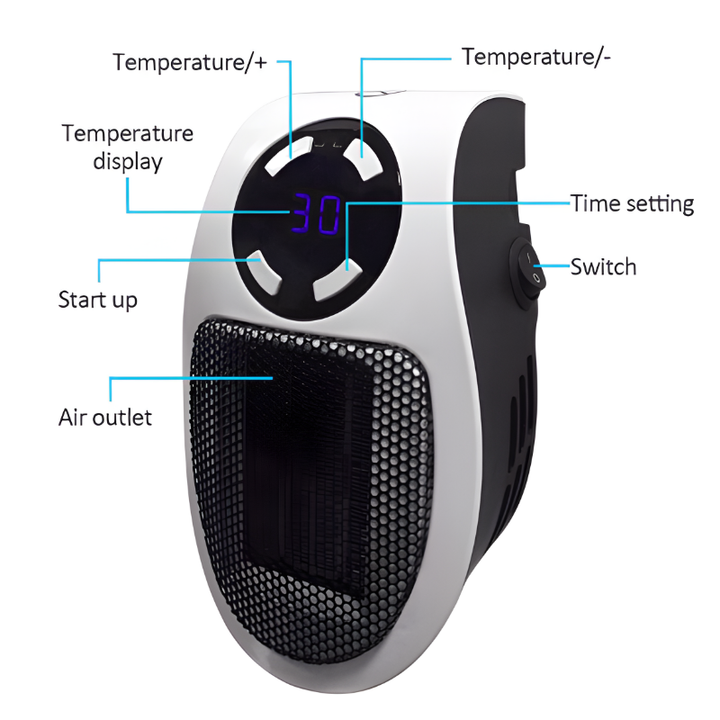 Quiet, energy-efficient compact personal electric heater for targeted warmth at home or office.