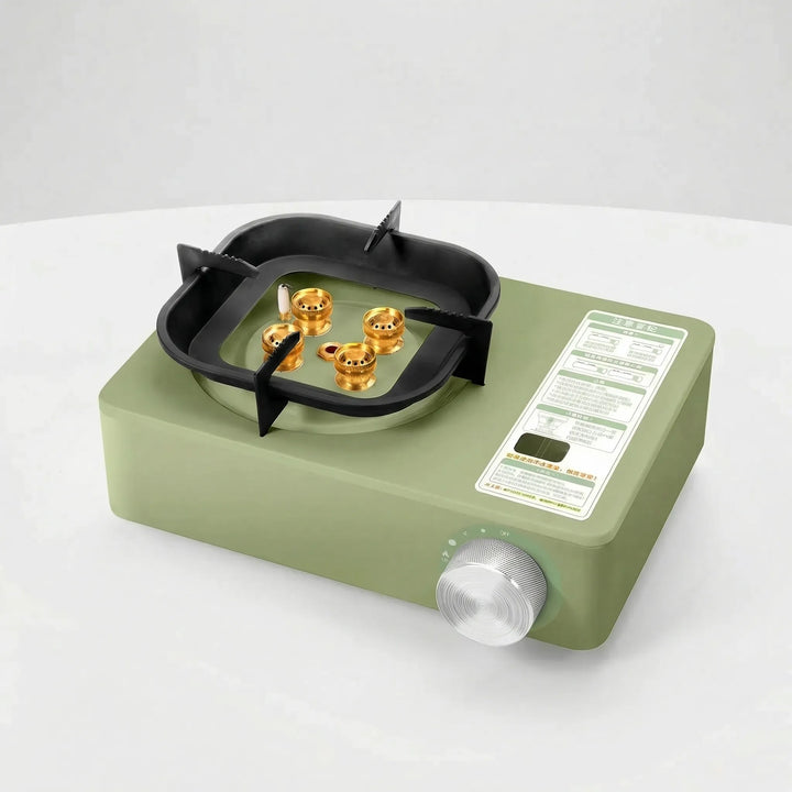 Easy-to-use portable butane gas stove. Single burner, compact design for hassle-free outdoor and travel cooking.