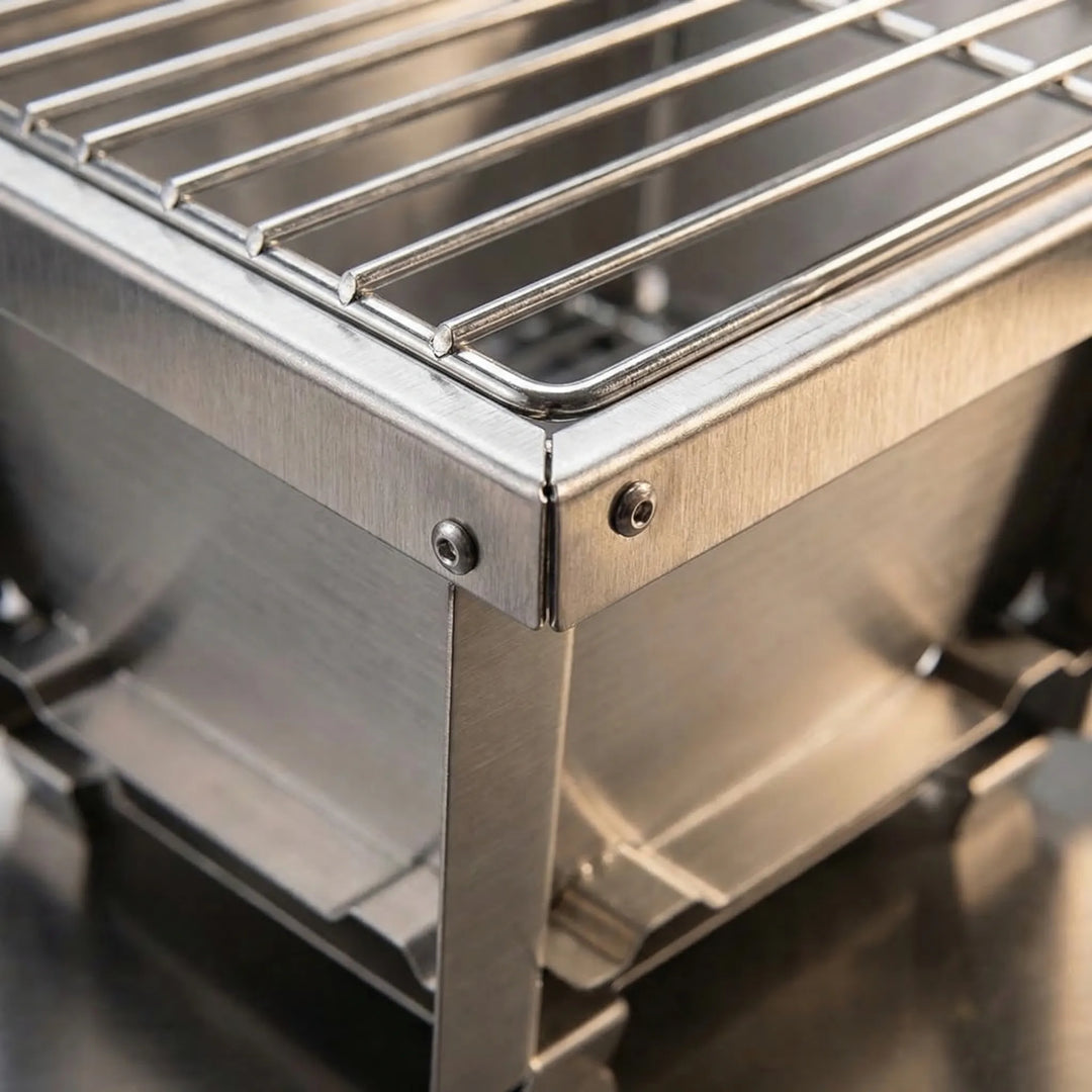 Easy-to-carry portable camping grill for charcoal & firewood. Ideal folding BBQ for outdoor adventures.