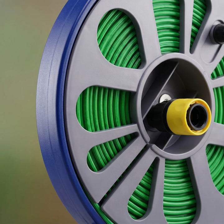 Convenient portable garden hose reel, an essential yard tool for outdoor living & effortless watering.