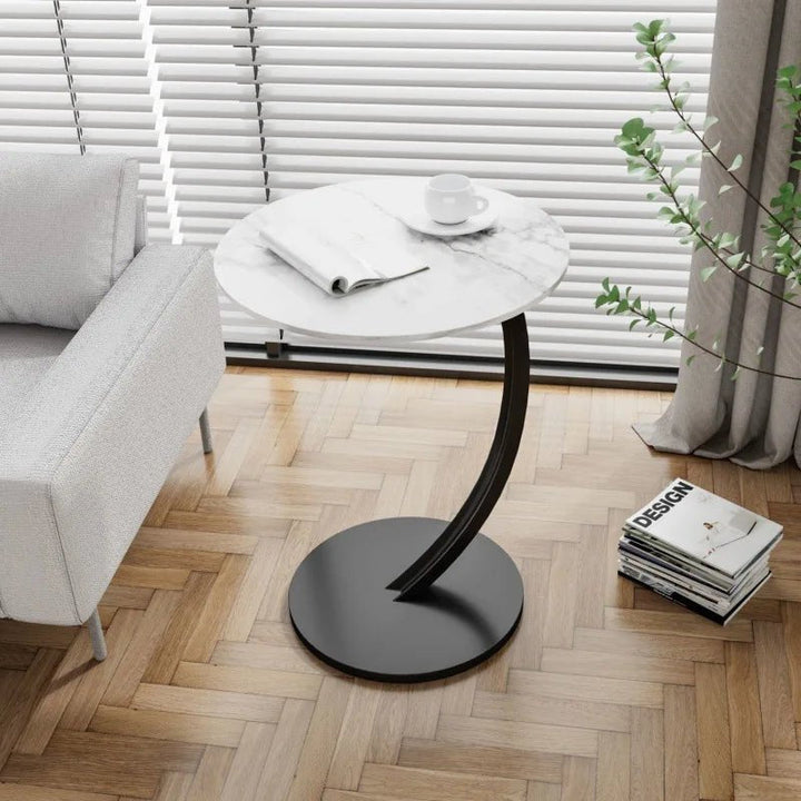 Bedroom round nightstand, small & reinforced for tight spaces.