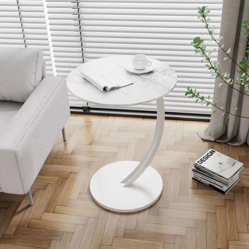 Modern small space furniture, round side table with reinforced frame.