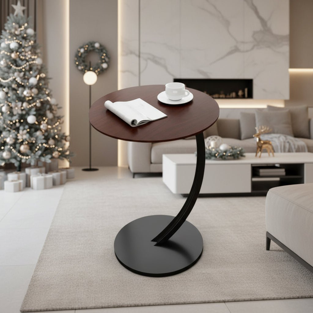 Stylish round side table, ideal for small apartments & modern home decor.