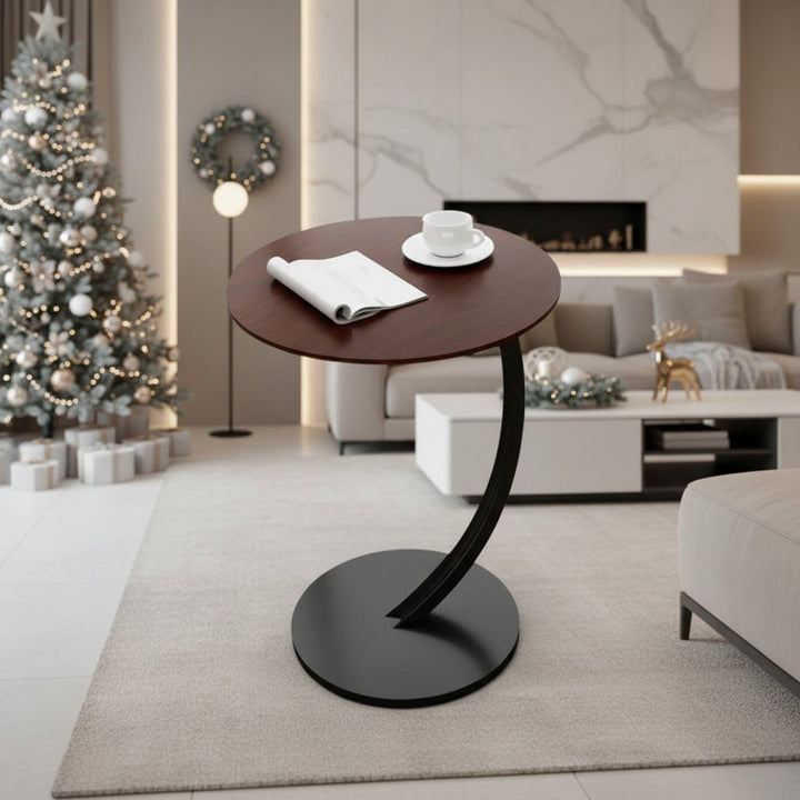 Stylish round side table, ideal for small apartments & modern home decor.