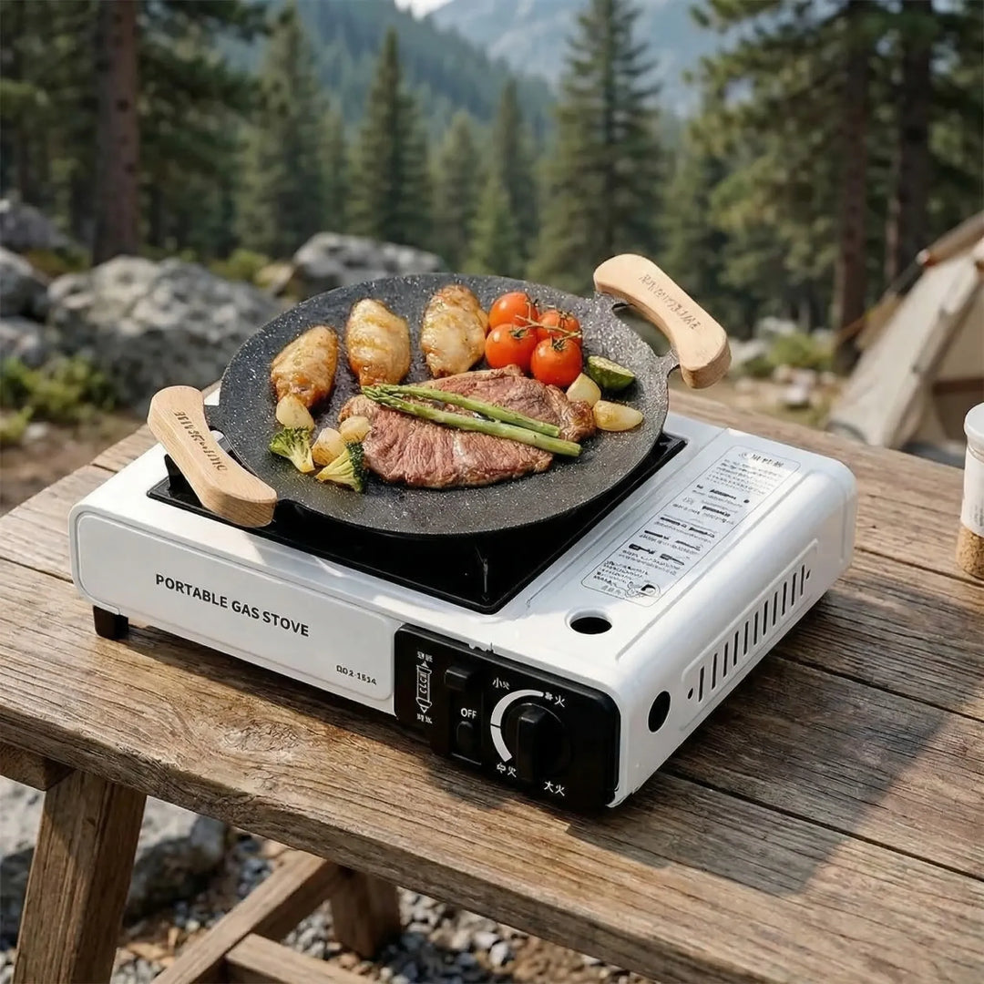 Compact single-burner portable gas stove, ideal for camping, backpacking & hiking essentials.