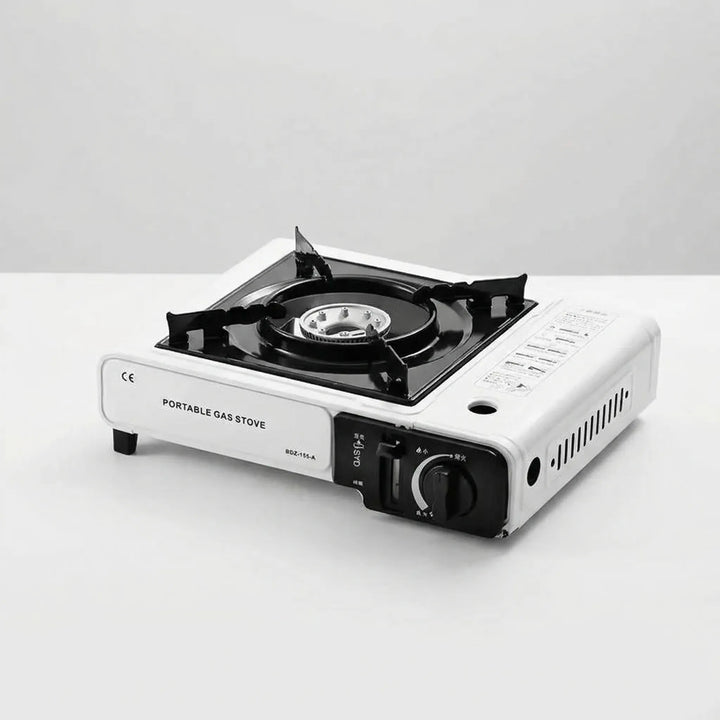 Easy-to-use portable single-burner gas stove for travel, camping, and quick outdoor meals.