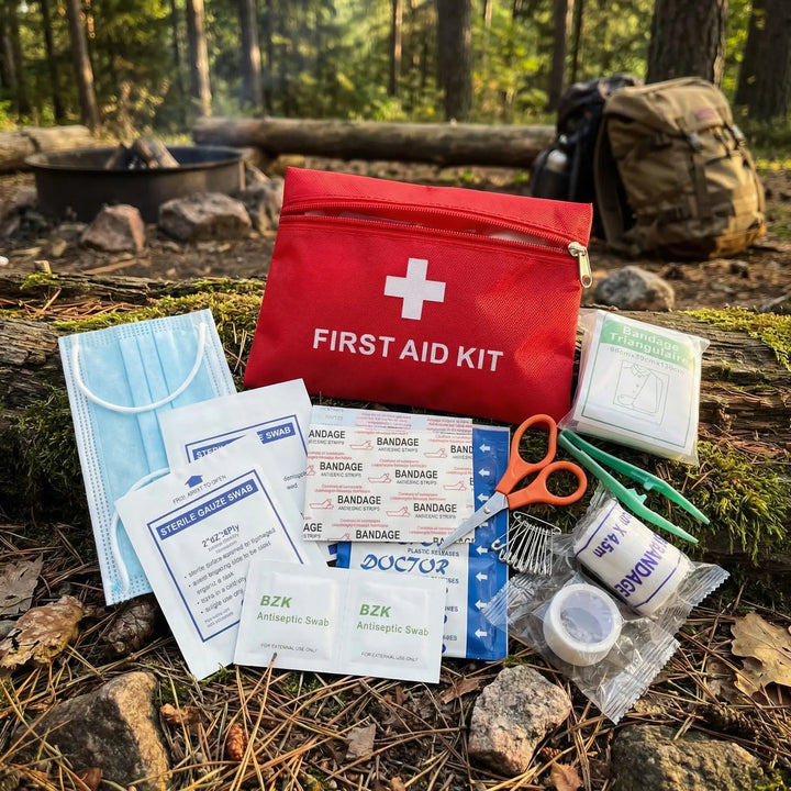 Compact tactical first aid kit bag, ideal for outdoor survival, camping, and hiking emergencies. Portable medical gear.