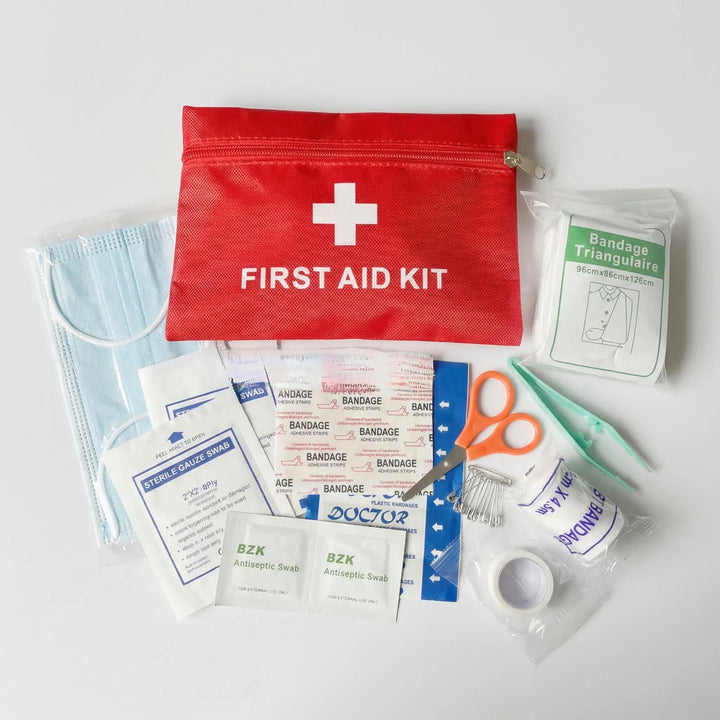 Unisex compact first aid kit bag for emergency preparedness, hiking, camping, and travel. Portable medical essential.