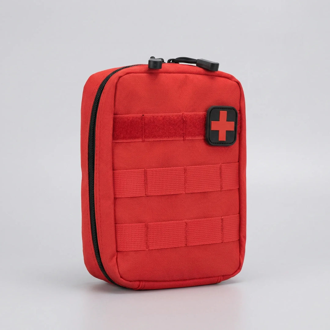 Unisex tactical first-aid kit, compact & MOLLE compatible, ideal for hiking, camping & survival gear.