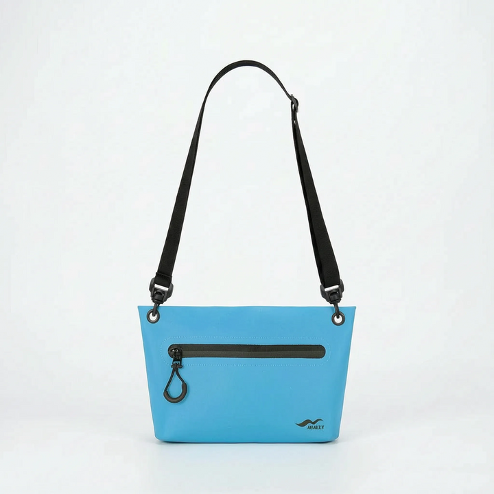 Water-resistant dry bag with phone & camera inside, showing protection. Essential for travel & adventure.