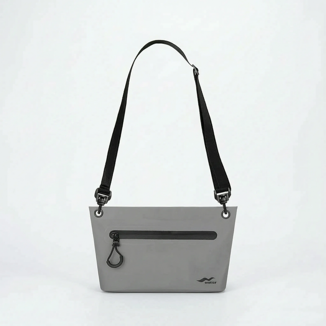 Rolltop closure water-resistant dry bag for camping gear. Keeps valuables safe and dry during travel.