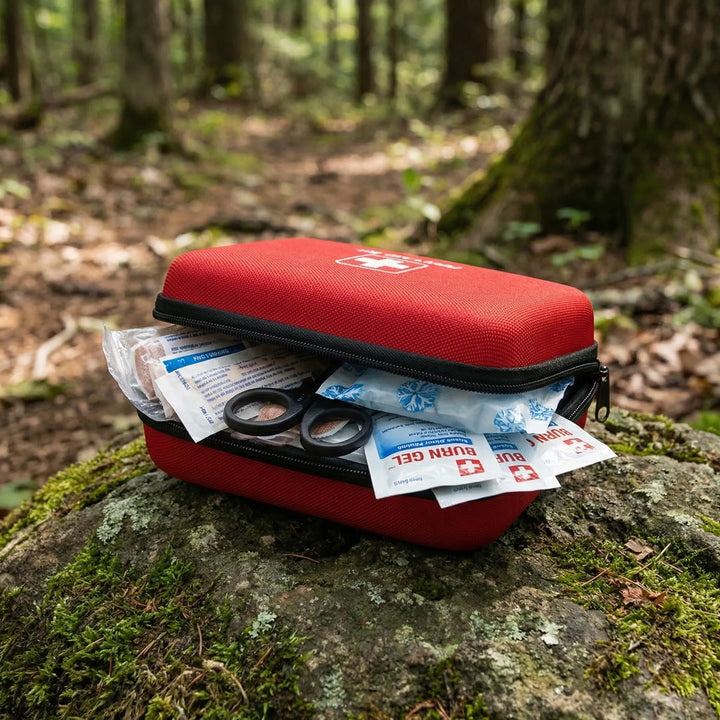 Compact waterproof first aid kit for hiking, camping & travel. Essential emergency supplies for outdoor adventures.