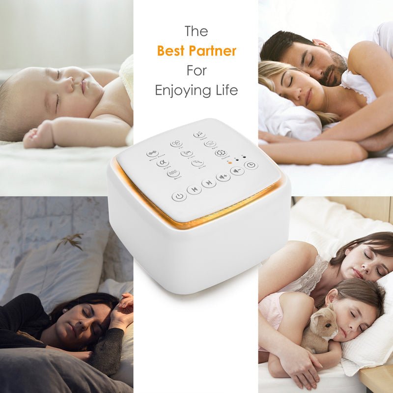 Digital white noise machine, a sleep aid offering 20 soothing sounds for deep, uninterrupted sleep.