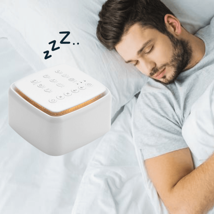 Modern white noise device, perfect for stress relief & creating a peaceful sleep environment.