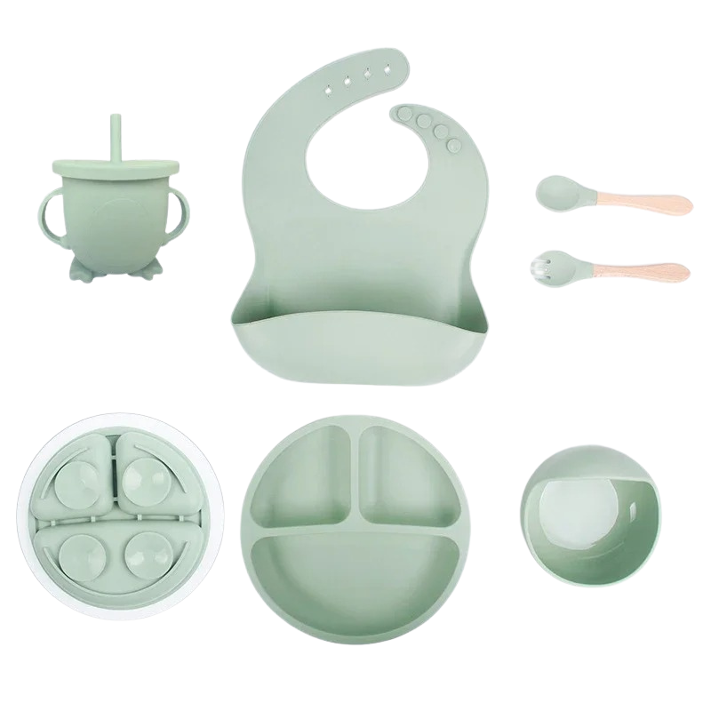 Toddler mealtime set in durable silicone, promoting self-feeding independence, great baby gift, kitchenware