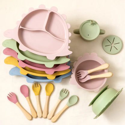 Yellow silicone toddler plate with strong suction base, preventing spills during mealtime.