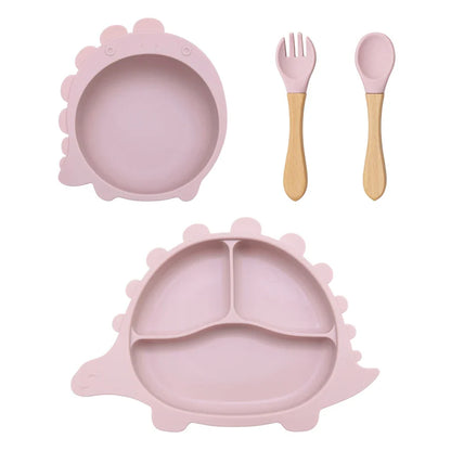 Portable silicone baby feeding set, neatly packed, ready for travel and on-the-go meals.