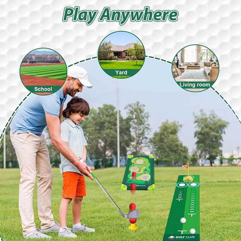 Children's sports equipment: a junior golf club set with golf balls, great for backyard active play